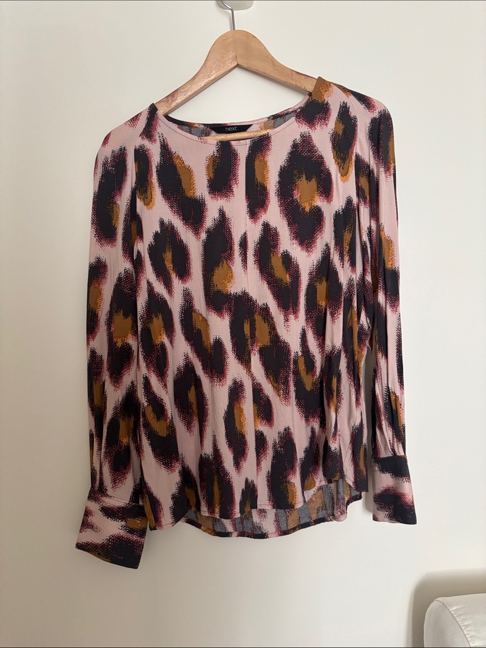 NEXT UK - Pink Leopard-Print Blouse with Mustard Accents - (Size 10 UK)